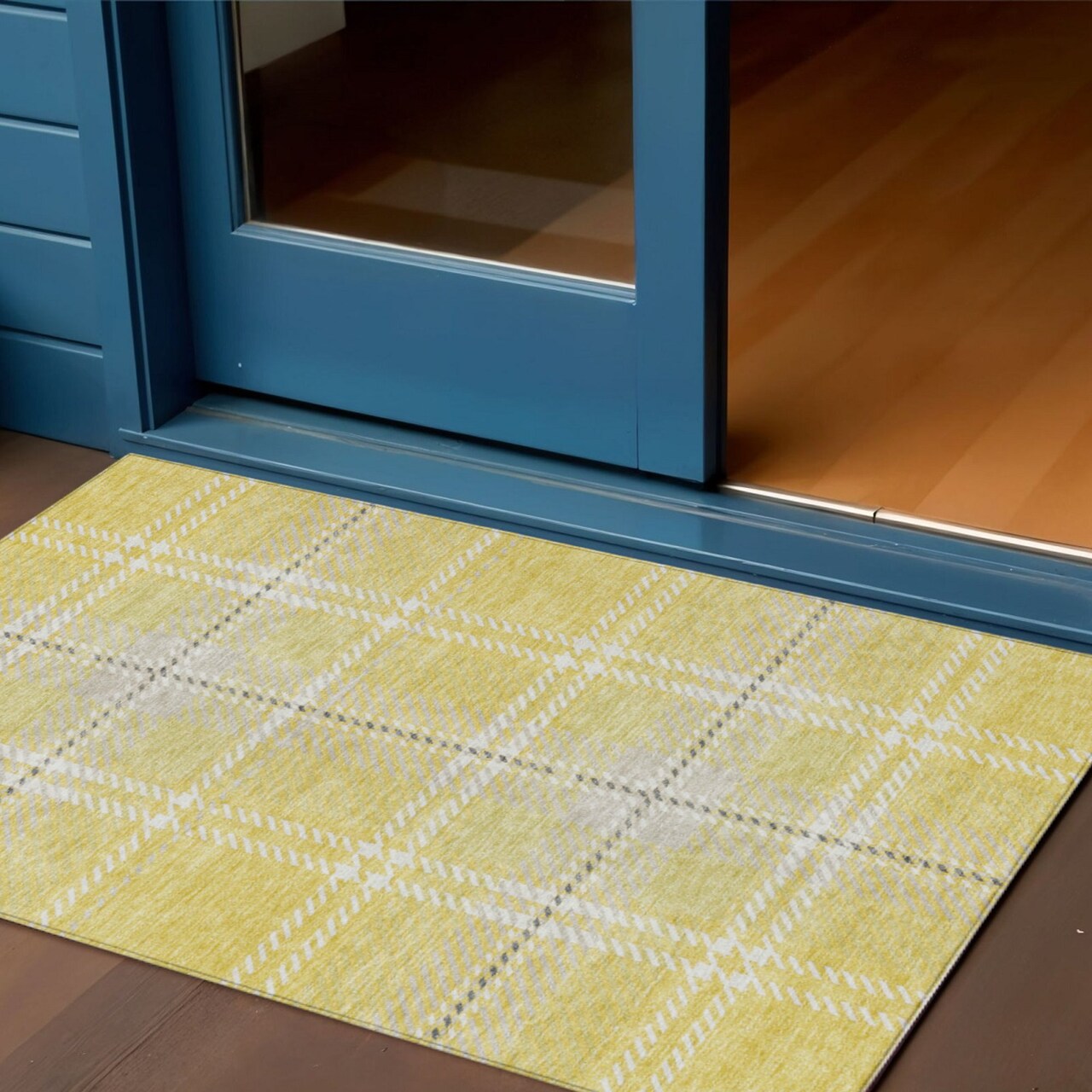 Edge Collections - 3' x 5' - Yellow - Plaid Washable Area Rug for Indoor and Outdoor Use - 1 Piece